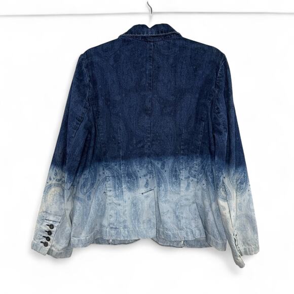 Chico’s Denim Blazer Women's Size 2 Large Ombre Paisley Western Boho Indie - Picture 6 of 13